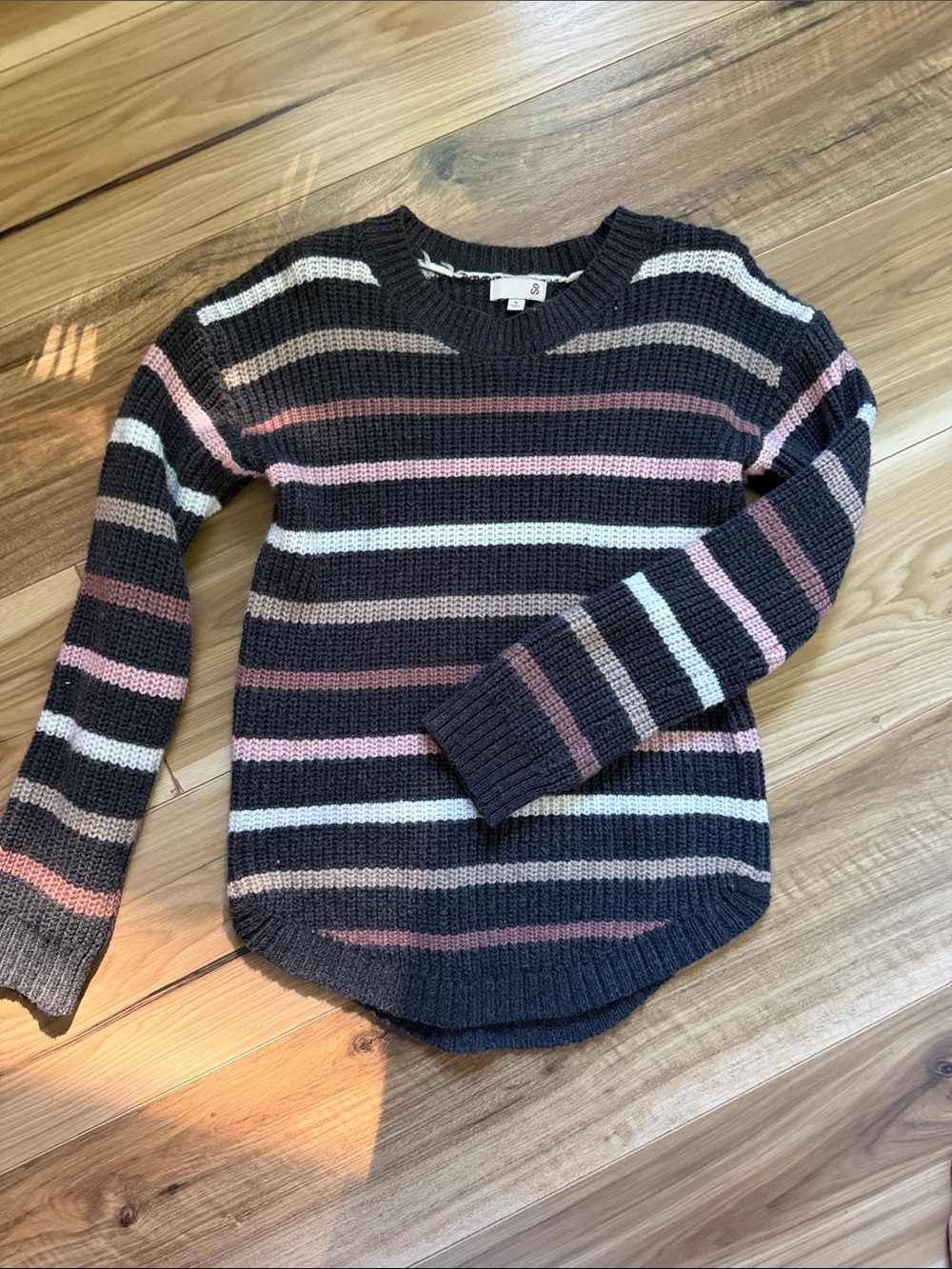 SO Striped Crewneck Sweater in Black, Pink & Cream